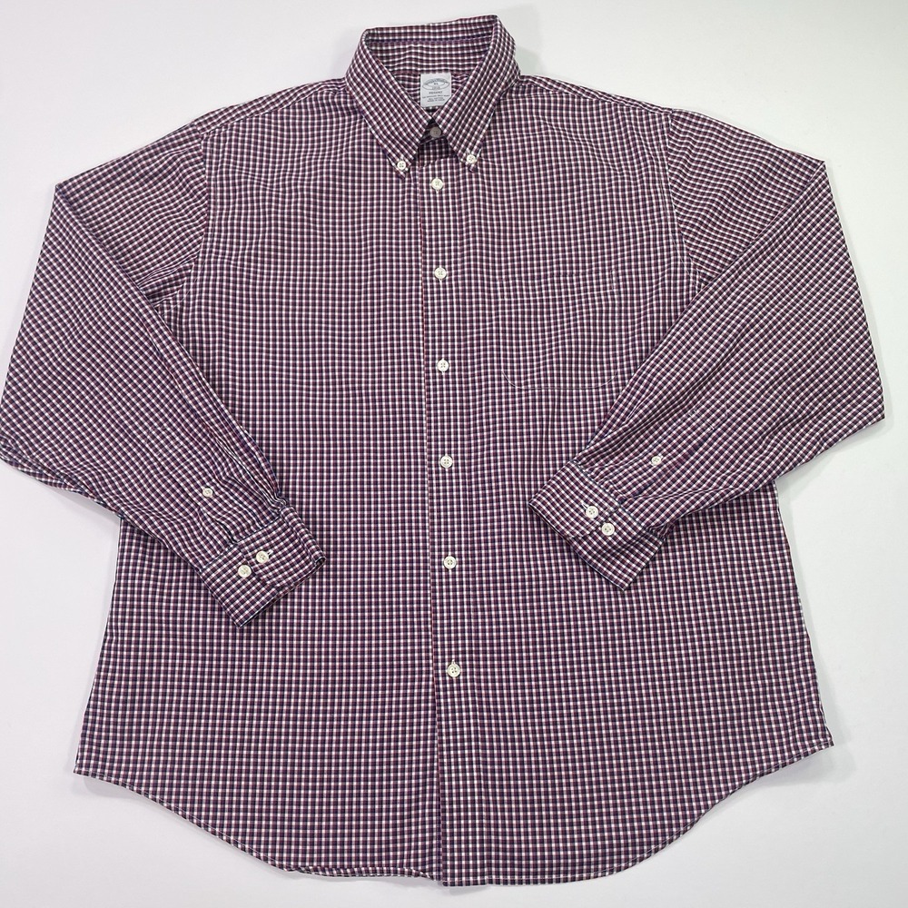 Brooks Brothers Regent Button Shirt Men's XL Plaid Red White Blue